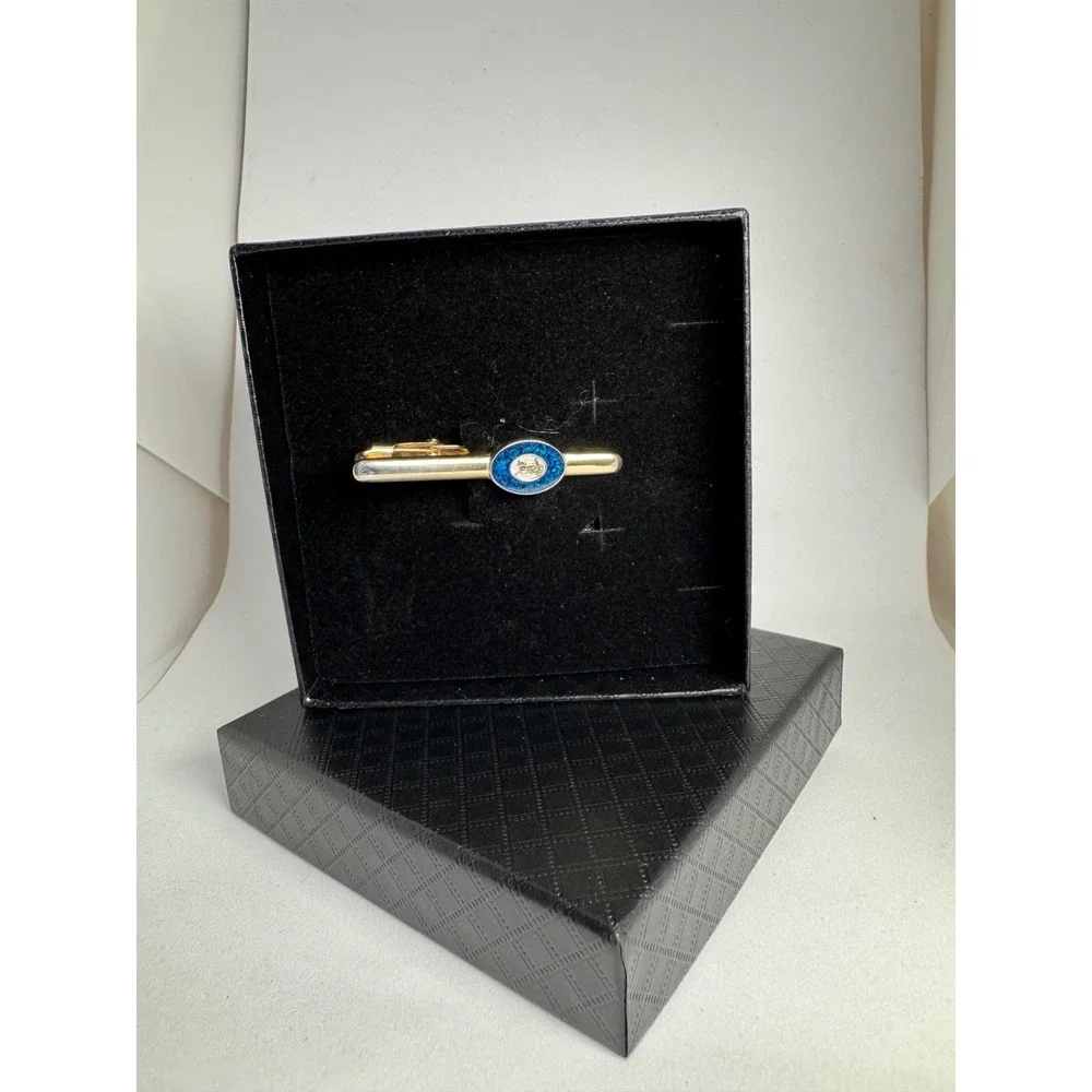 Vintage  CELINE Paris Navy Blue‎ Enamel Carriage Horse Tie Clip Clasp